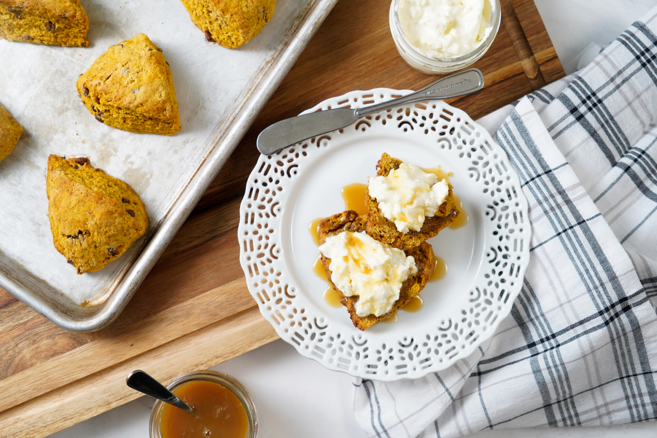 Pumpkin Chocolate Chip Scones with Clotted Cream