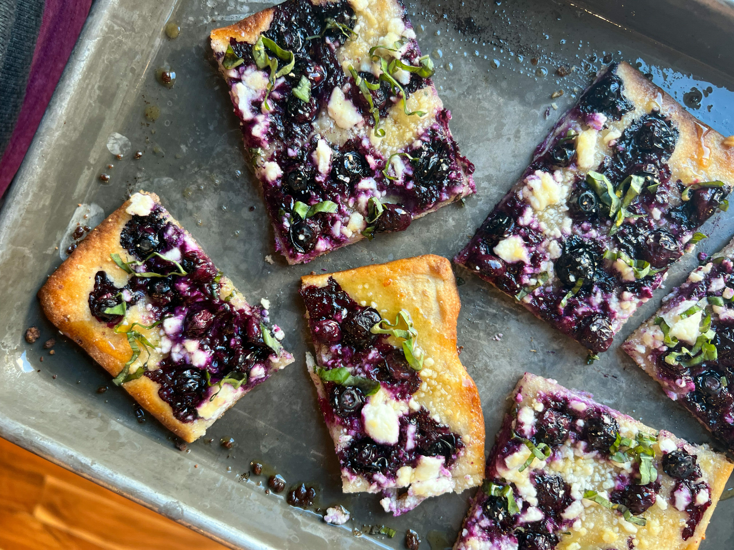Blueberry Basil Flatbread with Honey and Goat Cheese